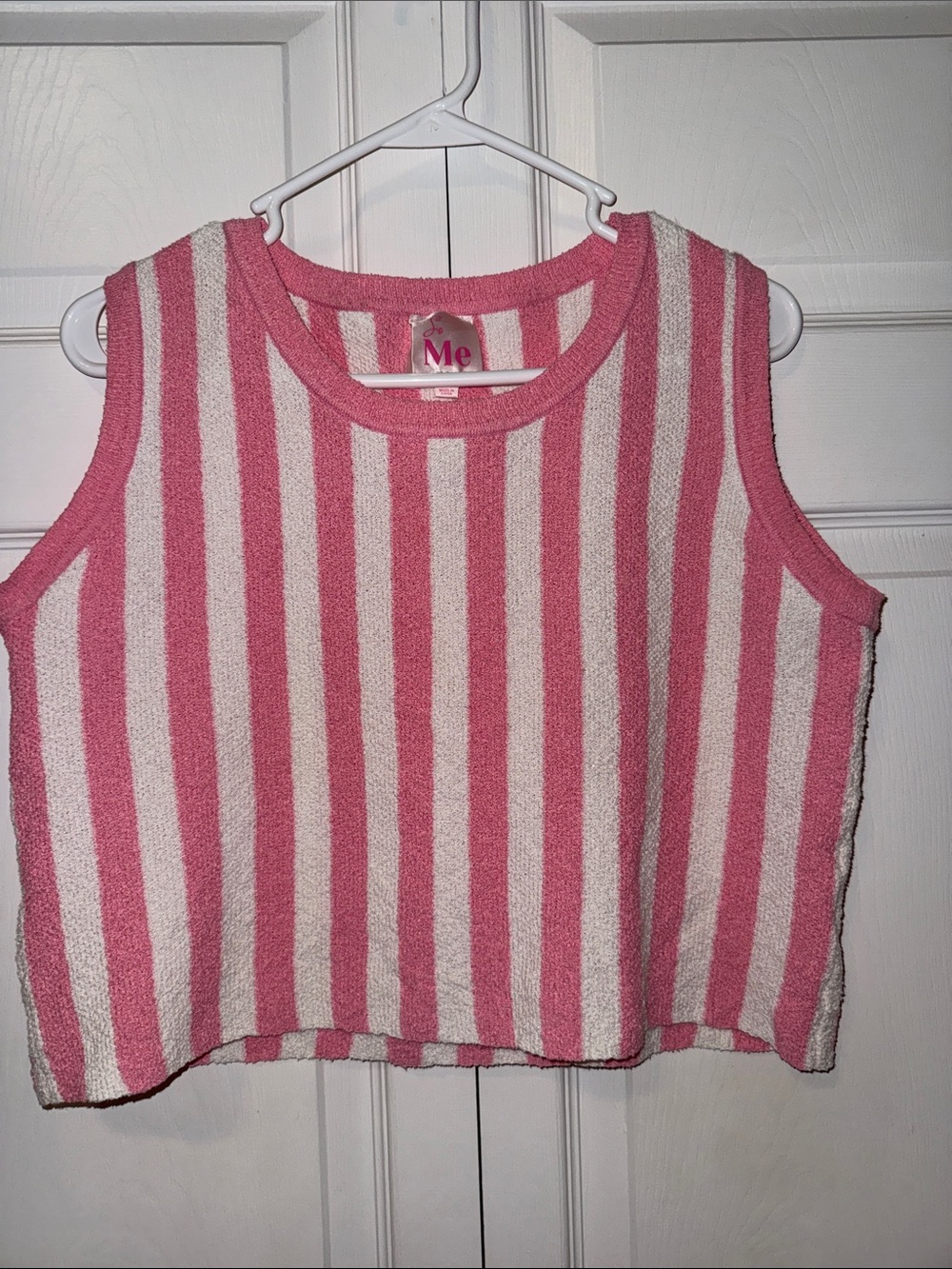 So ME Pink & White Striped Crop Tank